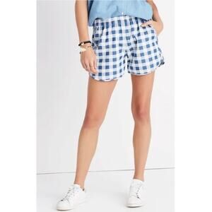 Madewell Blue White Check Gingham Elastic Waist Shorts Size Small